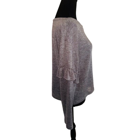 Zara Grey/Beige Knit Soft Ruffle Sleeve Sweater Top Boat Neck M Casual Comfort - Picture 6 of 10